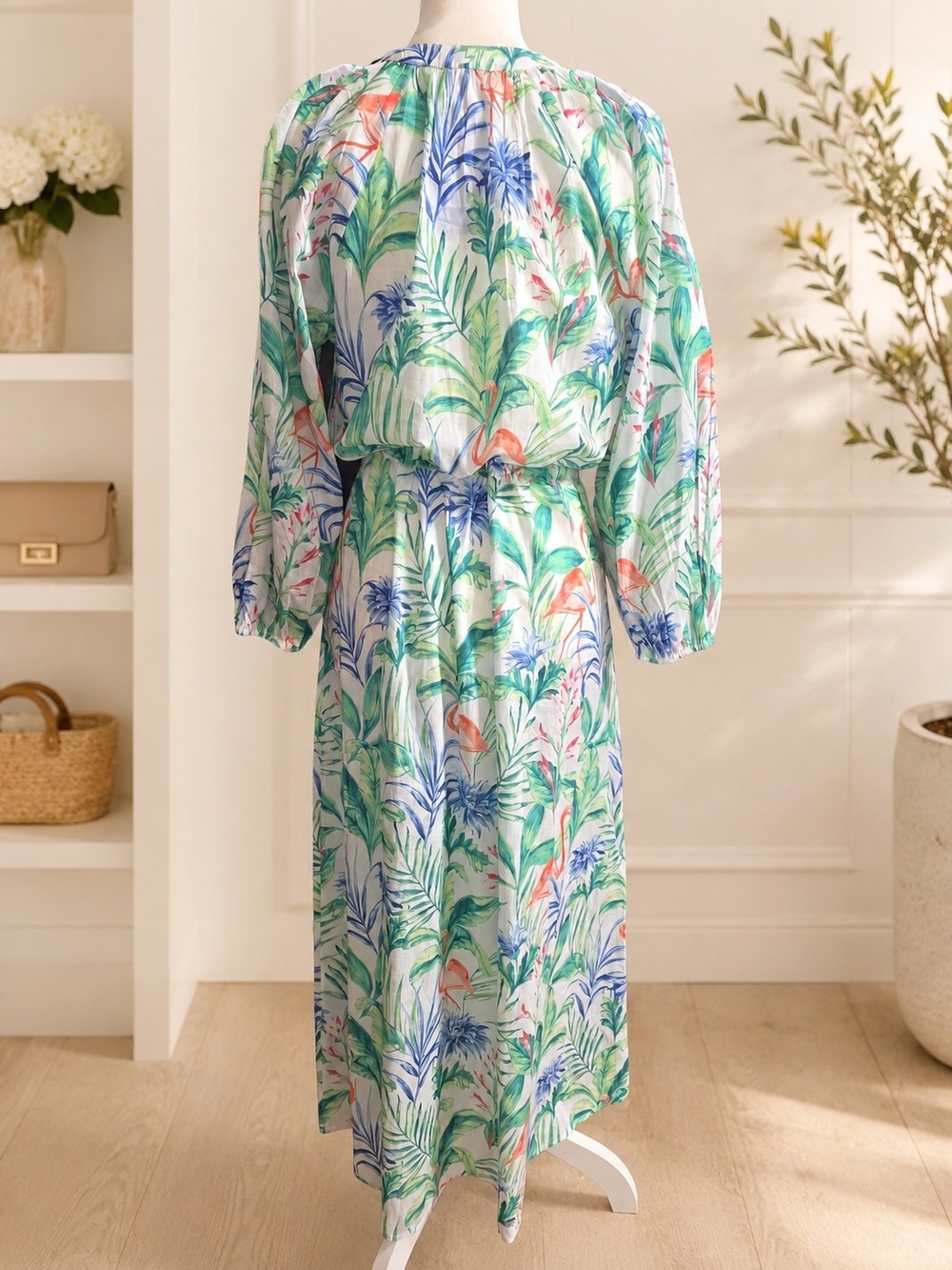 J. McLaughlin Green Multi Tropical Print Long Sleeve Maxi Dress - Picture 5 of 11